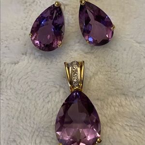 💜10K YG Amethyst Set - Earrings and Pendant